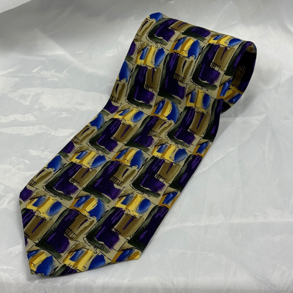 J. Garcia OS Tie Mens Multicolor Paris in the Rain‎ Collection 15 Silk Abstract